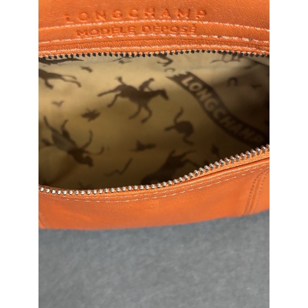 Longchamp Modele Depose Crossbody Bag Leather Orange Cognac Silver Hardware - Picture 8 of 16